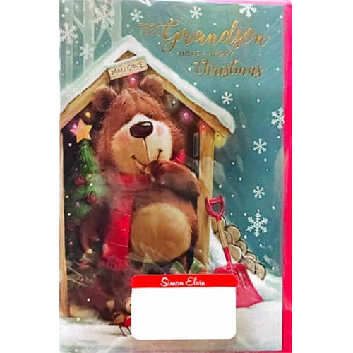Simon Elvin For You Grandson Teddy Bear Christmas Card (Pack of 6) Multicoloured One Size