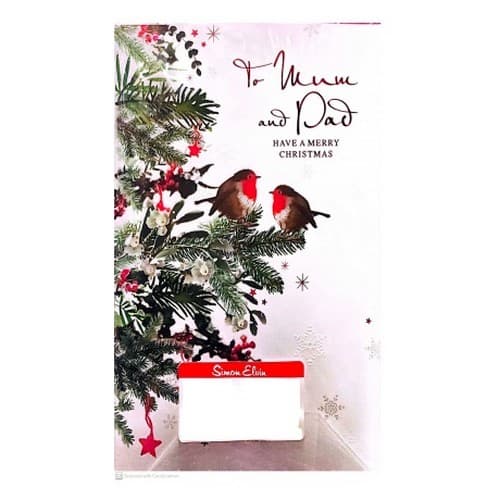 Simon Elvin To Mum And Dad Birds Christmas Greetings Card (Pack of 6) White/Green/Red One Size