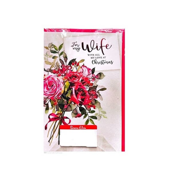 Simon Elvin For My Wife Bouquet Christmas Card (Pack of 6) Red/White/Green One Size