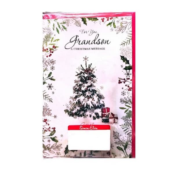 Simon Elvin For You Grandson Leaves Christmas Card (Pack of 6) White/Green One Size