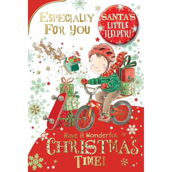Simon Elvin Especially For You Santa´s Little Helper Bicycle Christmas Card (Pack of 6) Multicoloured One Size