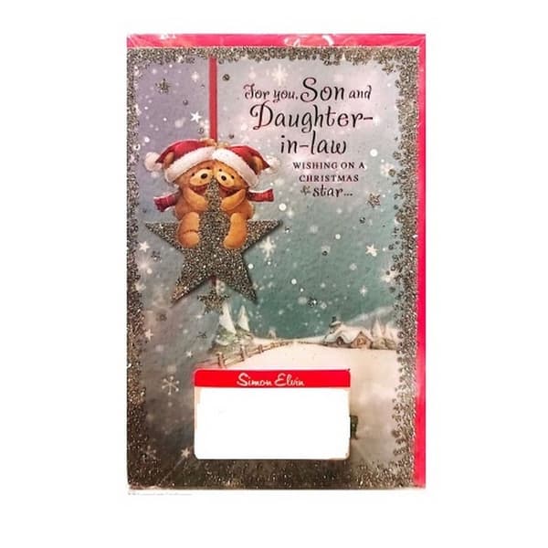 Simon Elvin For You Son And Daughter In Law Teddy Bear Christmas Card (Pack of 6) Multicoloured One Size