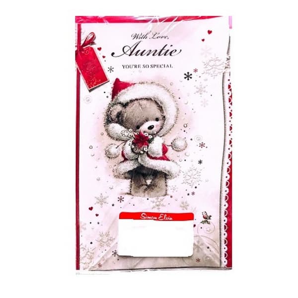 Simon Elvin With Love Auntie Teddy Bear Christmas Greetings Card (Pack of 6) White/Red One Size