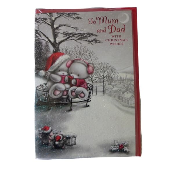 Simon Elvin For Mum And Dad Christmas Card (Pack of 12) Red/Brown One Size