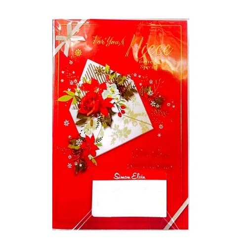 Simon Elvin For You Niece Rose Christmas Card (Pack of 6) Red/White/Gold One Size