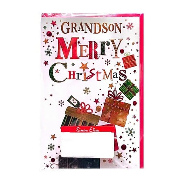 Simon Elvin Merry Christmas Grandson Greetings Card (Pack of 6) White/Red One Size
