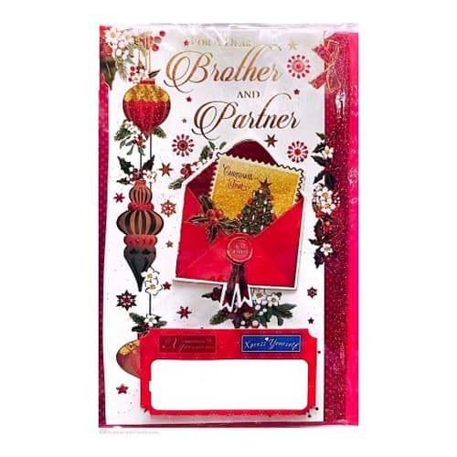 Simon Elvin For A Dear Brother And Partner Christmas Greetings Card (Pack of 6) White/Red One Size