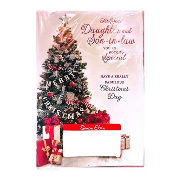 Simon Elvin Daughter And Son In Law Tree Christmas Greetings Card (Pack of 6) Green/Red/White One Size