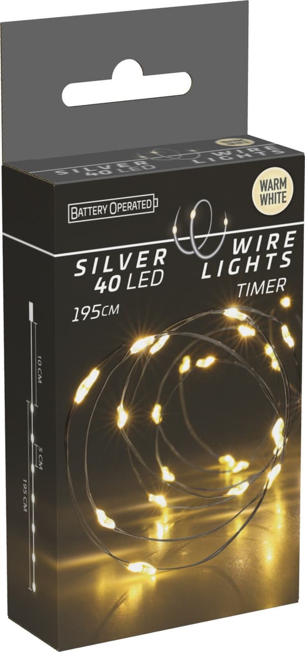 LED-slinga Silvertråd 195 cm Timer