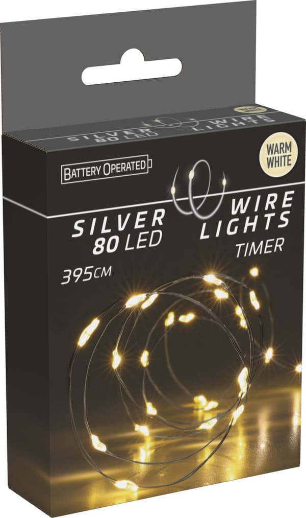 LED-slinga Silvertråd 395 cm Timer