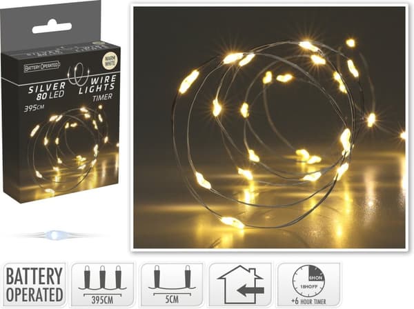 LED-slinga Silvertråd 395 cm Timer