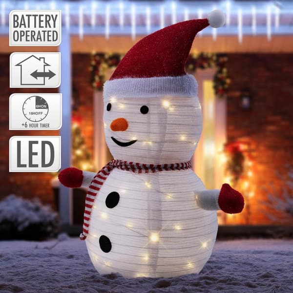 LED-snögubbe 68 cm hög med hatt, halsduk och handskar Trädgårdsfigur Juldekoration med 30 varmvita lysdioder