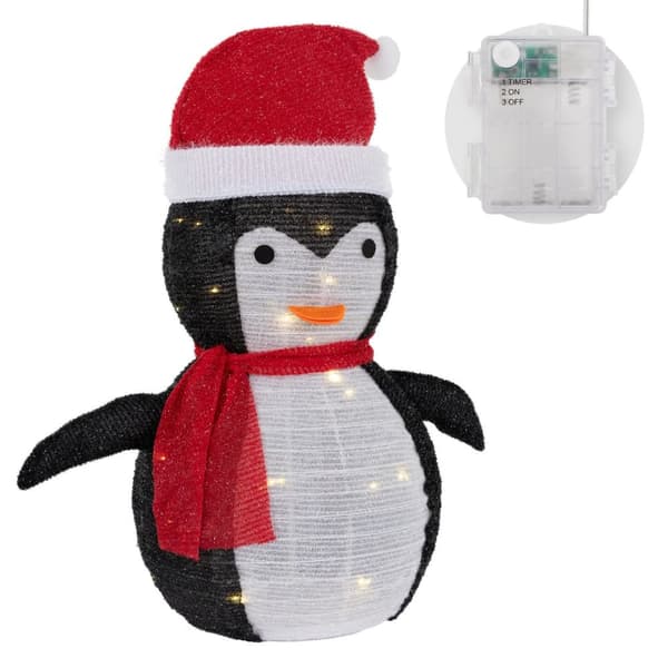 LED joulupingviini 68cm korkea hattu ja huivi Puutarha hahmo joulukoriste 30 lämpimän valkoisella LEDillä.