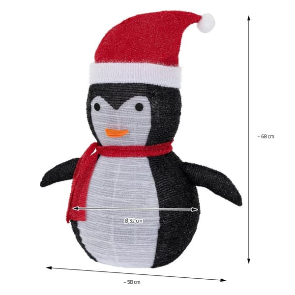 LED joulupingviini 68cm korkea hattu ja huivi Puutarha hahmo joulukoriste 30 lämpimän valkoisella LEDillä.