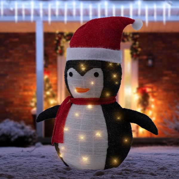 LED joulupingviini 68cm korkea hattu ja huivi Puutarha hahmo joulukoriste 30 lämpimän valkoisella LEDillä.