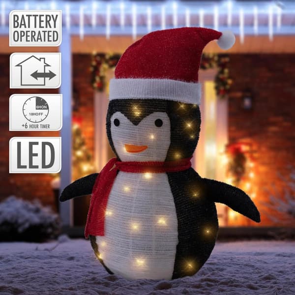 LED joulupingviini 68cm korkea hattu ja huivi Puutarha hahmo joulukoriste 30 lämpimän valkoisella LEDillä.
