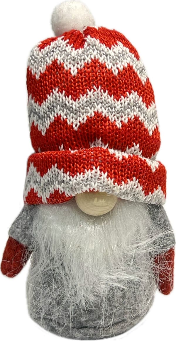 Tomte Luva Röd/Grå zickzack 13 cm