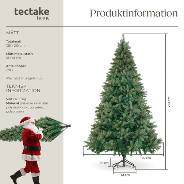 Julgran Prancer, konstgjord med verklighetstrogna granbarr - 210 cm
