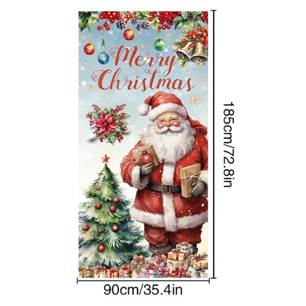Polyester Stof Jul Dør Cover Merry Christmas Baggrund Banner Xmas Dekoration