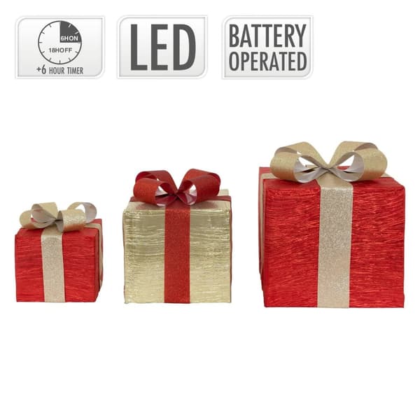 Set om 3 LED-dekorationer presentförpackning med 90 varmvita LED-lampor rödgul trådram batteridriven med timer