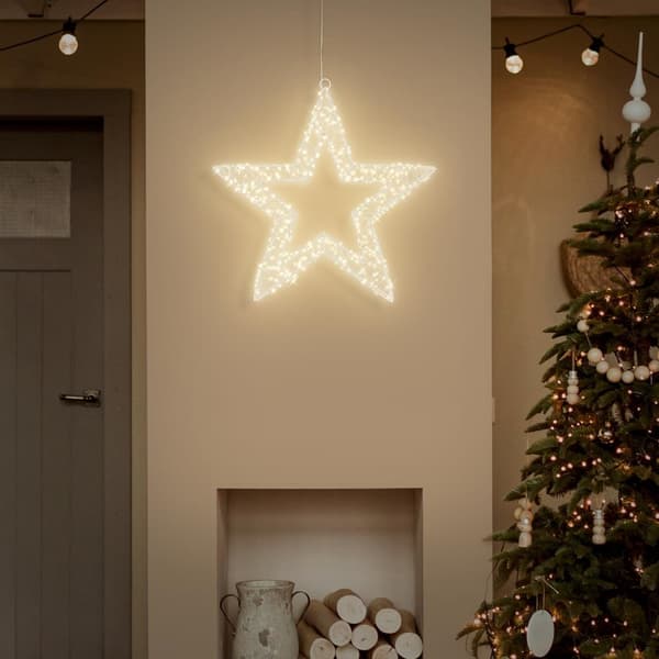 LED-julstjärna 38 cm med 960 varmvita LED-lampor och timer av metall för inomhus- och utomhusbruk IP44 stänkskyddad