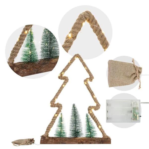 Dekorativt LED-juletræ lavet af jute-reb Stående figur 45 cm varm hvid med timerfunktion
