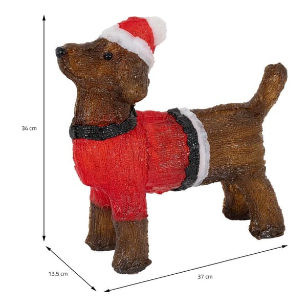 Lysende gravhund i juletøj - LED-juledekoration, IP44 til indendørs og udendørs brug 34 cm høj