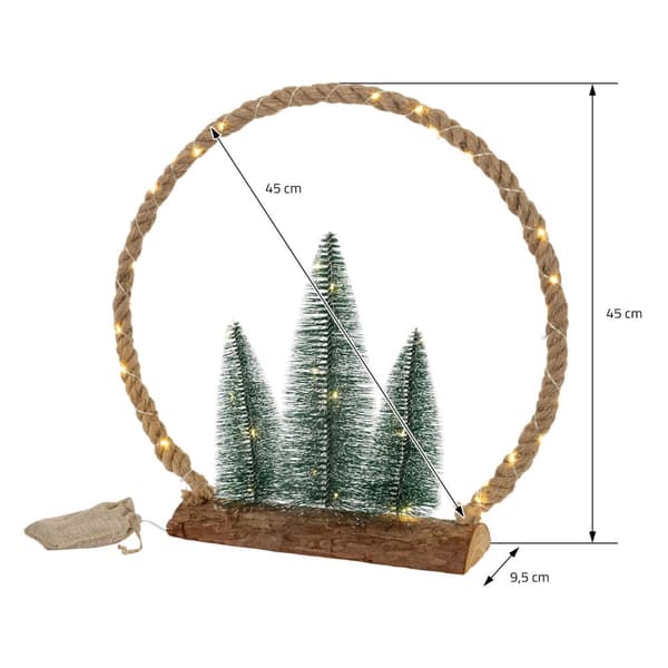Dekorativ LED-julgran av jutesnöre Stående figur 45 cm varmvit med timerfunktion