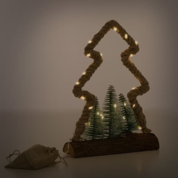 Dekorativt LED-juletræ lavet af jute-reb Stående figur 30 cm varm hvid med timerfunktion