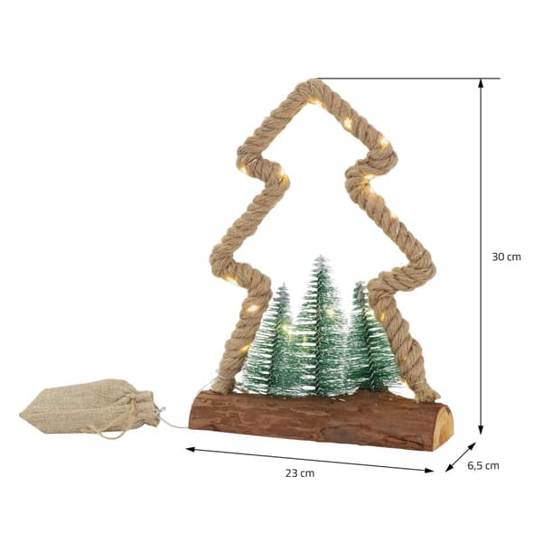 Dekorativt LED-juletræ lavet af jute-reb Stående figur 30 cm varm hvid med timerfunktion