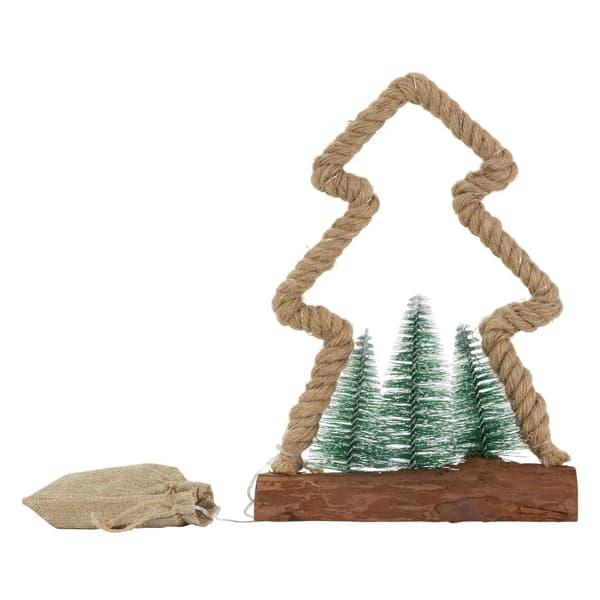 Dekorativt LED-juletræ lavet af jute-reb Stående figur 30 cm varm hvid med timerfunktion