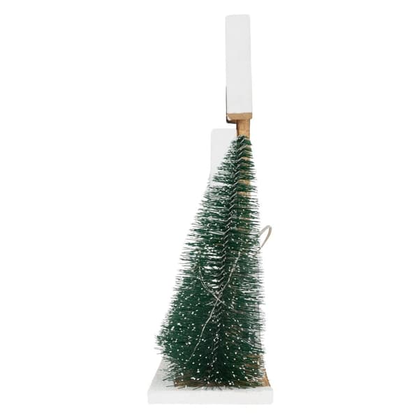 Dekorativt julhus 30cm snötäckt med varmvit LED-belysning batteridrivet inkl. timer tillverkat av trä