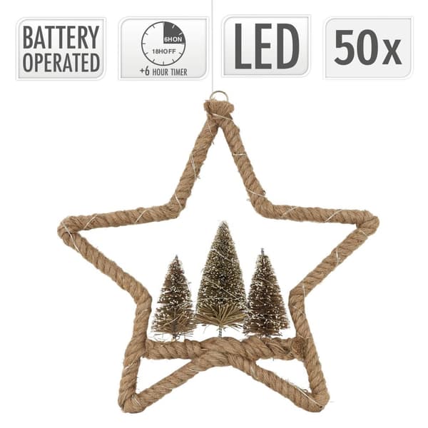 Dekorativ LED-jutekrans Ø 40 cm för upphängning med 50 varmvita LED-lampor batteridrivna och timer