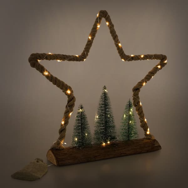 Dekorativ LED-julgran av jutesnöre Stående figur 45 cm varmvit med timerfunktion