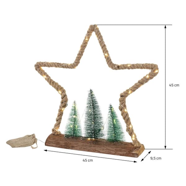 Dekorativ LED-julgran av jutesnöre Stående figur 45 cm varmvit med timerfunktion