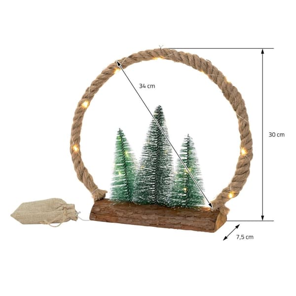 Dekorativ LED-julgran av jutesnöre Stående figur 30 cm varmvit med timerfunktion
