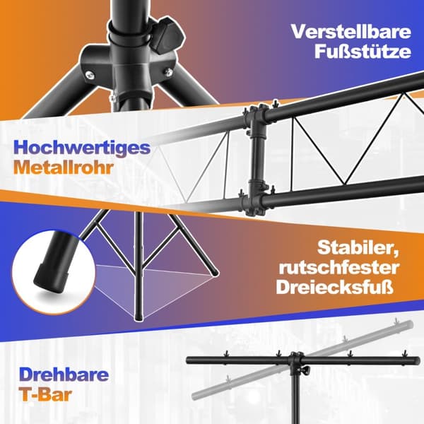 Lysstativ, 426x126x180-350 cm, Sort