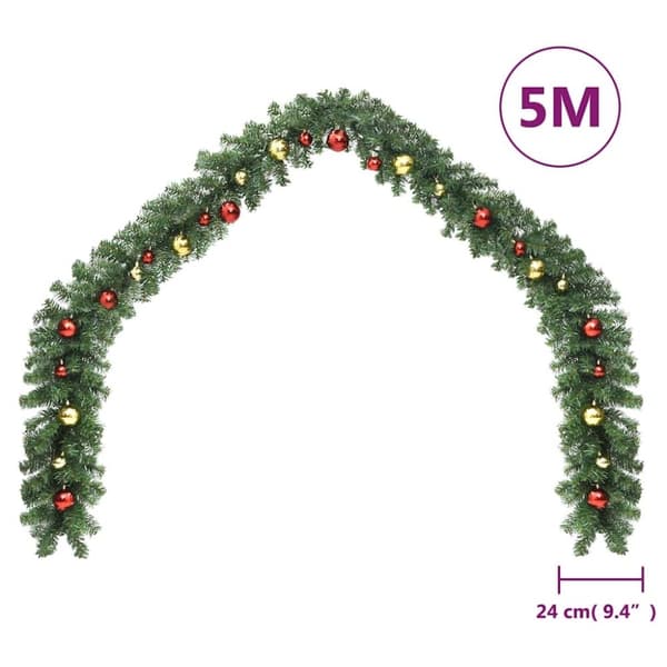 vidaXL Julkrans dekorerad med julkulor och LED-lampor 5 m