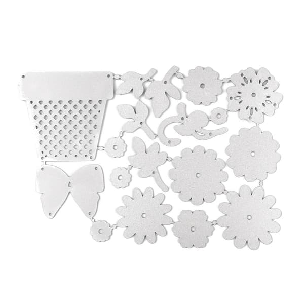 scrapbooking dies många blommor och kruka