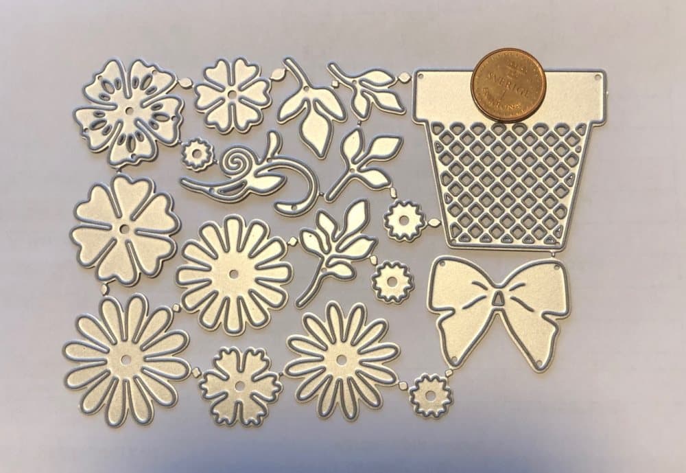 scrapbooking dies många blommor och kruka