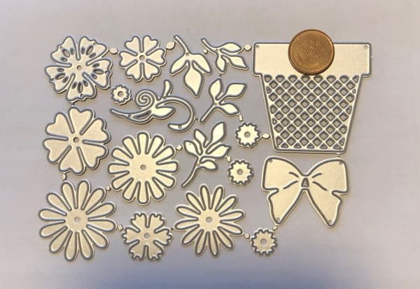 scrapbooking dies många blommor och kruka