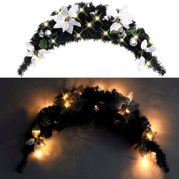 vidaXL julekrans buefacon med LED-lys 90 cm PVC sort