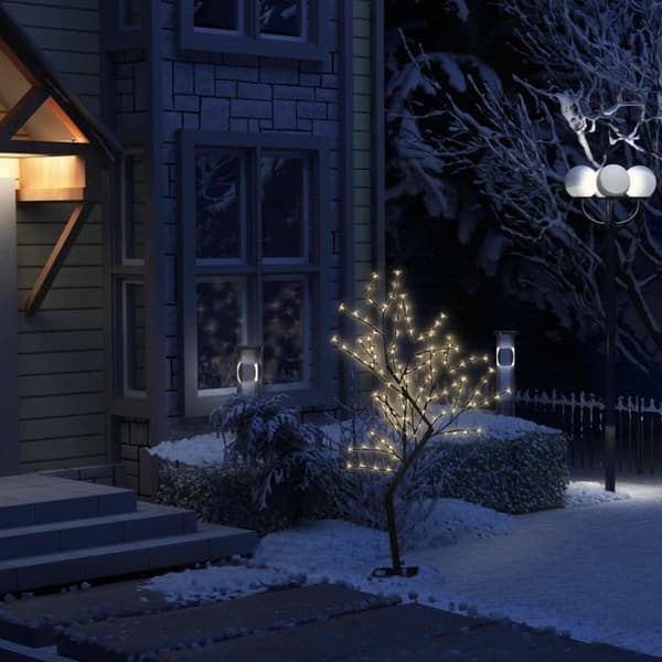 vidaXL Plastgran 128 LEDs körsbärsblommor varmvitt ljus 120 cm