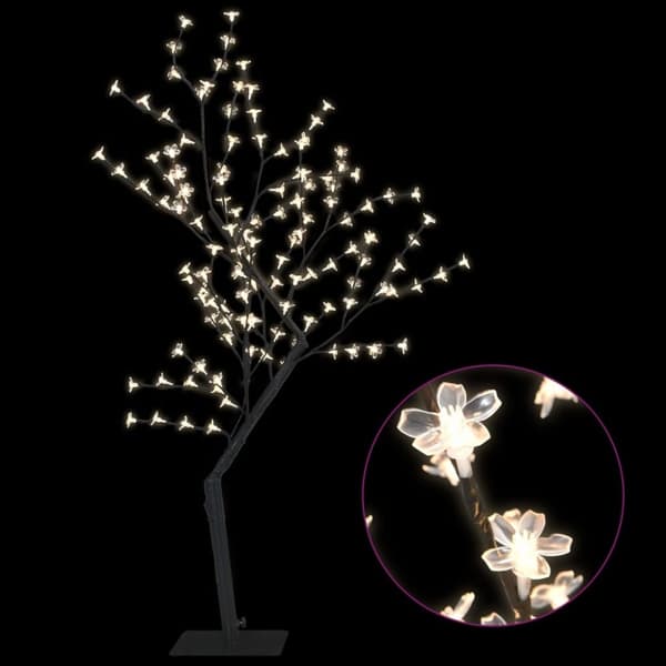 vidaXL Plastgran 128 LEDs körsbärsblommor varmvitt ljus 120 cm