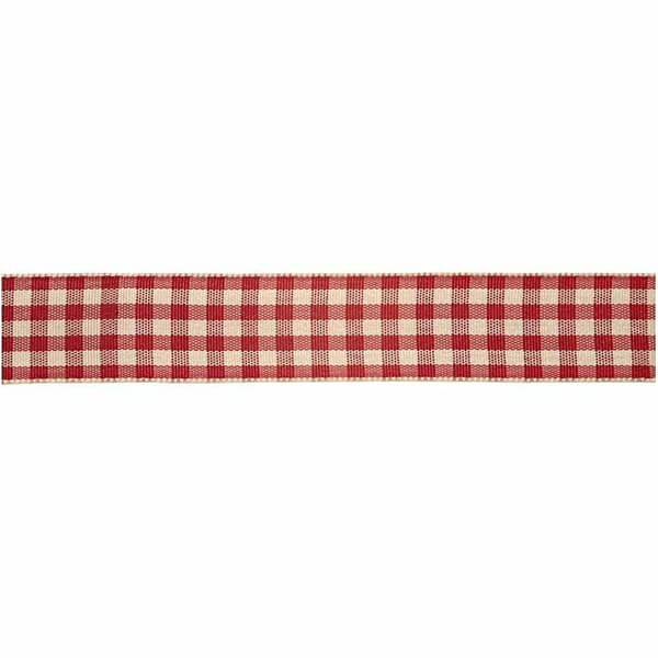 Rutigt Band 20 mm - Gammelröd / vit - 25 meter