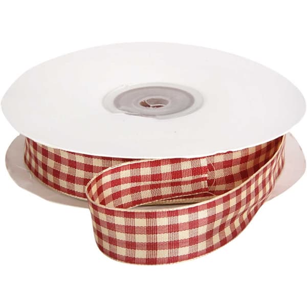 Rutigt Band 20 mm - Gammelröd / vit - 25 meter