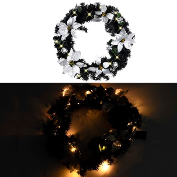 vidaXL julekrans med LED-lys 60 cm PVC sort