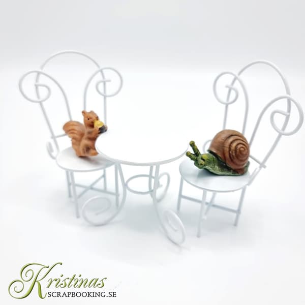 Miniatyr - Sittgrupp av Metall - Vit - 5-9 cm