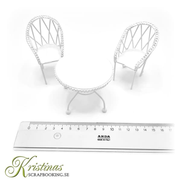 Miniatyr - Sittgrupp av Metall - Vit - 6-8 cm