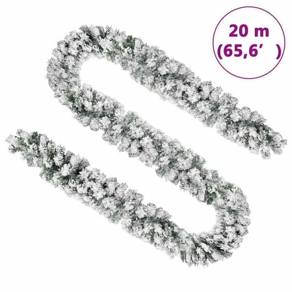 vidaXL Julekrans med flokket snø grønn 20 m PVC